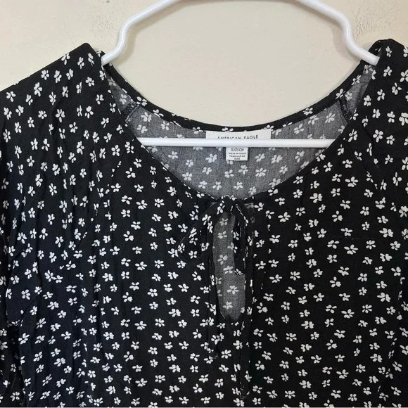 American Eagle Outfitters Black and White Flowy Long Sleeve Mini Dress Sz Small - Picture 3 of 7